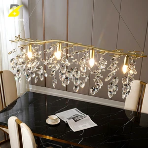Gold Branch & Crystal Cluster Chandelier - Luxury Villa Lobby/Dining Room Glamorous Ambient Lighting