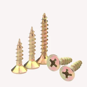 China Wholesale C1022 Yellow Zinc Plated Self Tapping Chipboard Drywall Screws M3 M4 M5 M6 Sizes Flat Head