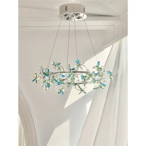 French Pastoral Branch Shaped Flower Ring Chandelier and Pendant Light for Bedroom Hotel Living Room Dining Room Bedside Light