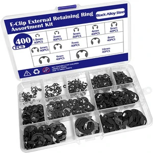 400PCS black/stainless steel 304 open E-type retaining ring E-buckle circlip washer M1.5-M10 10 specifications