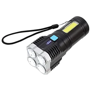 Super Bright Rechargeable LED Flashlight USB Handheld Searchlight with Waterproof ABS Body Long Distance Spotlight-IP65 Rated