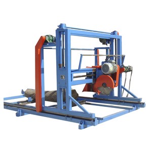 A Large Chain Saw Woodworking Machine That Cuts Large Pieces of Wood Into Two Parts