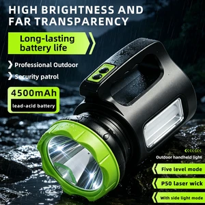 Super Bright IP54 Rated Portable LED Searchlight with Rechargeable Built-in Lead-acid Battery and Side Lights