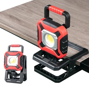 Work Light Rechargeable with Clamp, Work Light Battery Powered with 4 Light Modes, 360° Rotation, Portable Folding Lighting Lamp