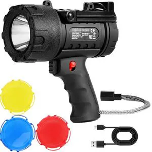 Super Bright 200,000 Lumens IP67 Waterproof Rechargeable Portable Handheld LED Spotlight Searchlight Model D0100X37AEP