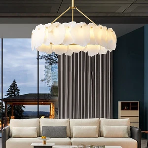 Residential Decoration Luxury Round Long Alabaster Lighting Decoration Dining Chandelier Pendant Light