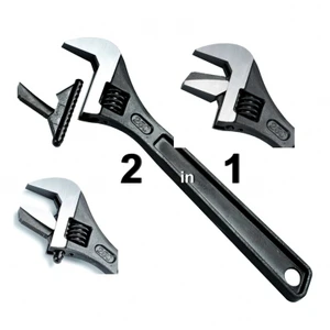 TRIDENTE XC10031 Taiwan Made 12-inch 2-in-1 Industrial Grade Pipe Wrench and Adjustable Wrench Plated CR-MO Steel DIY OEM
