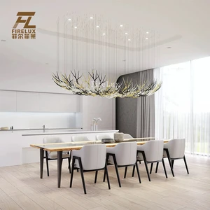 Firelux Customized Villa Hotel Staircase Indoor Large-sized Golden Black Deer Antler Branch Leaf Chandelier Light