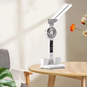 Dimmable Eye Protection LED Reading Light Multifunctional Foldable Table Light with Fan Touch Desk Lamp with Pen Holder