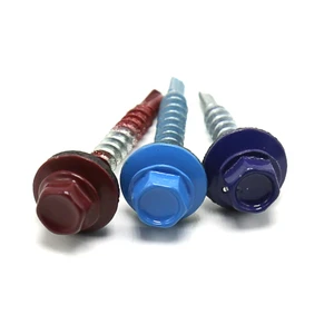C1022 Steel Hardened Colourful Painted Indented Hex Washer Head Roofing Tek Screw Bonded EPDM Washer Self Drilling Screw