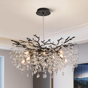 Modern Crystal Branch Chandelier with Round Raindrops Suitable for Dining Room, Living Room, Bedroom, and Foyer. 8 Lights.