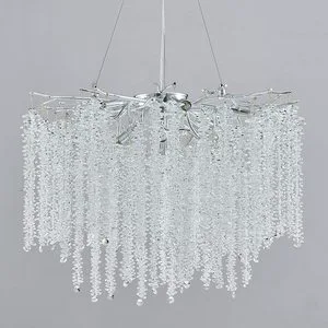 31.5in American Light Luxury Silver Aluminum Twig K9 Crystal Tassel Light Fixture for Bedroom Living Room Large Chandelier