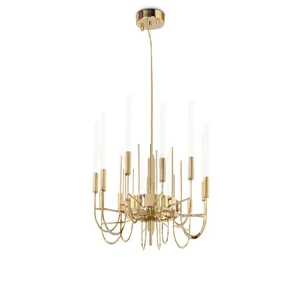 Ningbo Nordic Style Iron Glass Pendant Branch Arm Brushed Brass Chandelier for Villa