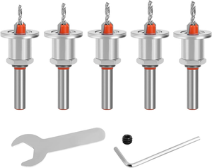Carbide Tipped Adjustable Countersink Drill Bit Set 5PC 90° Hole Cutter with Depth Stop Low Friction Woodworking Carpentry Tools