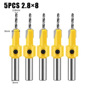 5Pcs Woodworking Countersink Drill Bit Set Adjustable Depth Stop HSS Tapered Pilot Hole Drill for Cabinet Furniture DIY