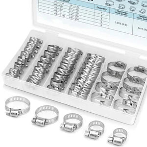 40Pcs 6-29mm Stainless Steel Worm Gear Hose Clamps Kit, Heavy-Duty Adjustable Fuel Pipe Clips for Intercooler Plumbing Tube