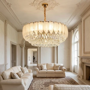 Luxury French Cream K9 Crystal Feather Chandelier 240W 110v/220v E14 High Brightness Pendant Lamp Decor for 20-35㎡ Villa Hall