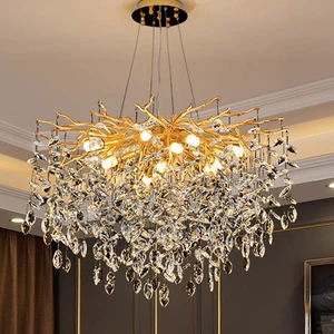 Modern Elegant Villa Hotel Bedroom Living Room Decoration Custom Size Luxury Golden Crystal Pendant Light Branch Chandelier