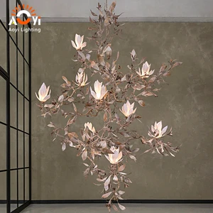 Vintage Magnolia Branch Chandelier Artistic Floral Tree Hanging Light for Hotel Lobby