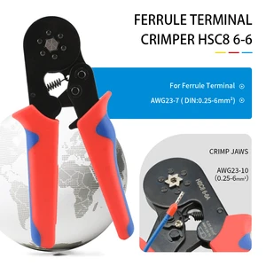 HSC8 6-6A/6-6 Mini Electrical Pliers 0.25-6mm 23-10AWG Tubular Terminal Crimping Tools Made of Steel