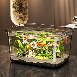Haogle High Definition Transparent Goldfish Turtle Tank Small Ecological Desktop Landscaping Good Light Transmittance Fish Tank