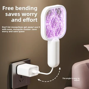 2026 New Electric Mosquito Swatter 2-in-1 Foldable Fly Swatter USB Rechargeable Bug Zapper with Purple Light Mosquito Trap