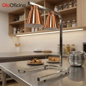 Commercial Double Head Food Heat Lamp Stainless Steel Infrared Buffet Food Warmer Lamp for French Fries and Carving Station