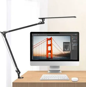 USB Aluminum LED Desk Swing Arm Clamp 360 Degree Spin Eye-Caring Modes Modern Design Dimmable E26 Bulb Home Office Reading