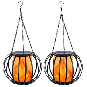 Outdoor Waterproof LED Garden Lamp Solar Hanging Lantern Lights with Iron Body for Patio Yard Pathway IP44