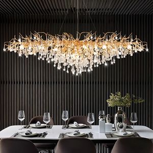 Luxury Crystal Chaner, Modern Rectangular Tree Branch Design for Dining, Living Room, Bedroom, Bathroom, Foyer