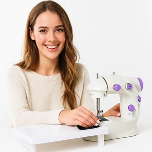 Portable Household Electric Sewing Machine Mini Flat-Bed Multifunctional Dual Power LED Light for Clothes