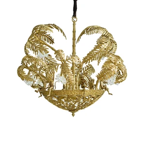 Unique Suspension Luxury Palm Tree Branch Leaf Lobby Fixture Lustre Brass Crystal Lighting and Pendant Lamp Chandelier