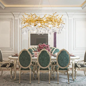 Designer New Gold Circle Tree Branch Teardrop Crystal Chandelier for Dining Table Stairwell Bedroom Light Fixtures