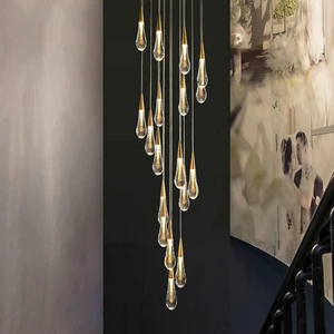 High Quality Aluminium Modern Interior Lighting Crystal Raindrop Villa Stair Chandelier Duplex Attic Villa Stair Chandelier