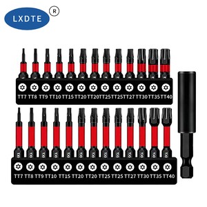 13pcs 25mm 50mm T7-T40 Torx Screwdriver Bits Set With Black Coating Rubber Sleeve 1/4 Hex Shank Hand Tools