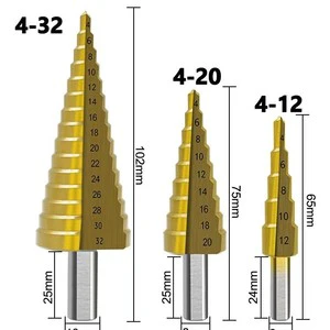 6pcs HSS Metric Step Cone Drill Bit Multipurpose Hex Shank Steel Straight Groove Spiral Core 118 Point Angle TiCN Coated