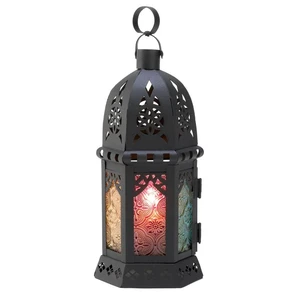 ENCHANTED BLACK HANDMADE IRON & GLASS CANDLE LANTERN for HOME DECORATION