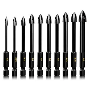 10-Pcs Masonry Concrete Drill Bit Set, Heavy-Duty Masonry Drill Bits for Concrete, Brick, Tile, Cement, Carbide Tip
