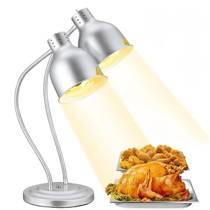 Silver Double Head Food Warmer Lamp Buffet Food Warming Light Pizza Display Light Heating Barbecue Cabinet Food Keep Warm Lamp