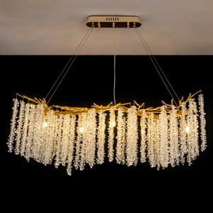 Modern Light Luxury Aluminum Branch-shaped Tassel Crystal Chandelier Household Pendant Light Italian Lighting