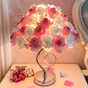European Table Lamp Rose Flower Led Night Light Bedside Desk Light for Home Wedding Party Decor