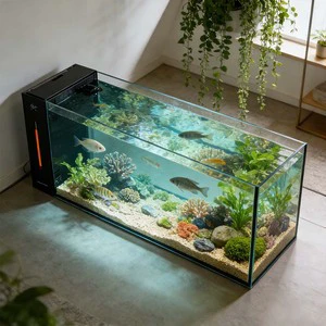 Relaxlines Wholesale 160L Indoor Fish Glass Aquarium Freshwater And Saltwater Fish Tank With Led Light Side Filtration Fish Tank
