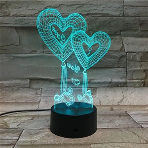 Love Pattern Valentine's Gift Acrylique Middle Size LED Night Light with 7-Color Change Touch Control & USB Recharge