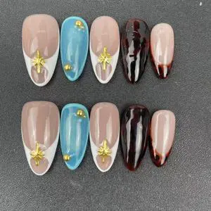 High-quality Factory Wholesale Reusable Press-on Nails, Almond Shape, Irregular French Ombre Style