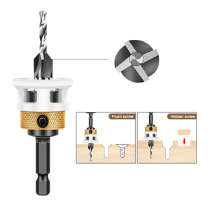 Precision Countersink Drill Bit with Adjustable Non-Scratch Depth Stop Hex Quick Change HSS Pilot Bit for Wood Cabinet Making