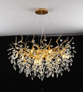 Newest Tree Branch Chandelier Luxury Home Decoration Living Room K9 Golden Crystal Lamp Lobby Modern Aluminium Pendent Light