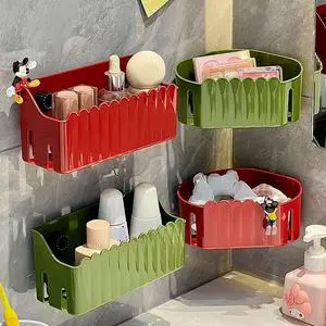 Hanging Adhesive Suction Cup Multi Plastic Bathroom Wall Corner Shelves Organizer Storage Rack Box Bathroom for Wall