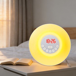 Sunrise Wake-up Luxury Electronic Desk Clock FM Radio LED Display Night Light Color-Changing Plastic Tabletop Kitchen Gift