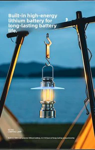 Outdoor Camping Rechargeable Waterproof Retro-style Lantern Incandescent Bulb Yellow Warm White Light Ultra-long Battery Life