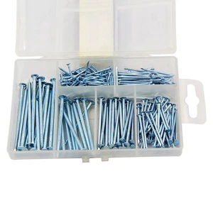 Colored pp Box Packing 240PCS Zinc Plated Flat Head Nail and Semi Round Nail Kit
